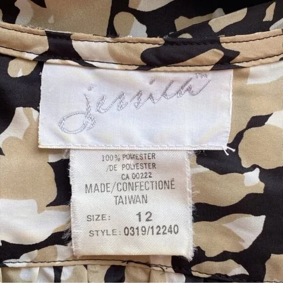 Vintage 90s Jessica Blouse Abstract Print Black White Long Sleeve Retro Chic Top - Picture 10 of 13